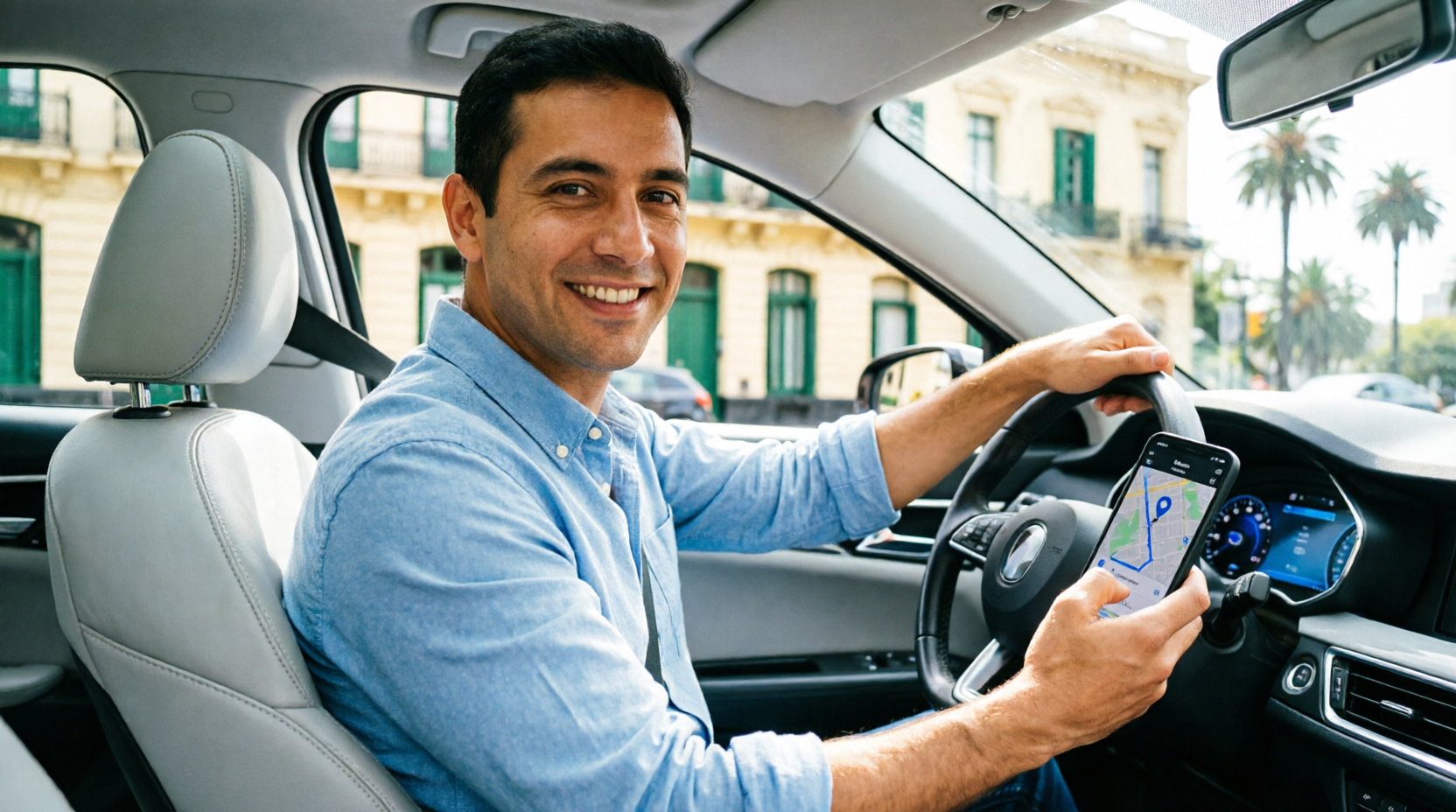 Conductor feliz de Uber DiDi Cabify en Capital Federal